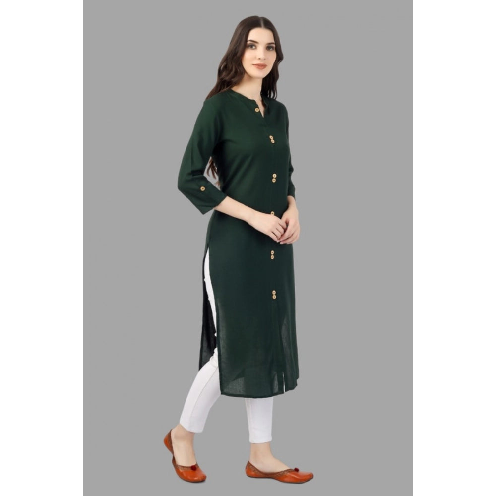 Solid Calf Length Rayon Kurti