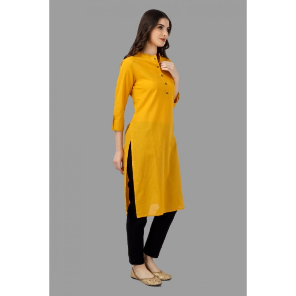 Solid Calf Length Cotton Kurti