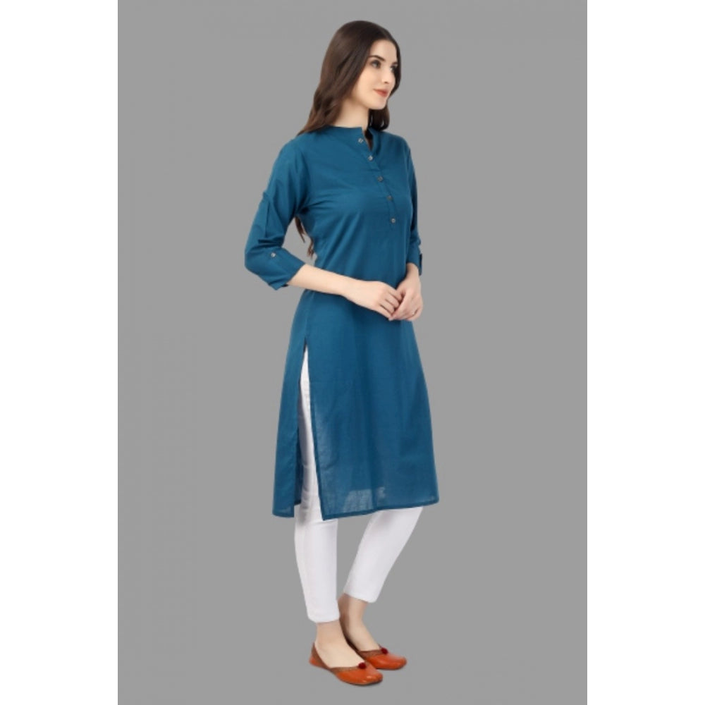 Solid Calf Length Cotton Kurti