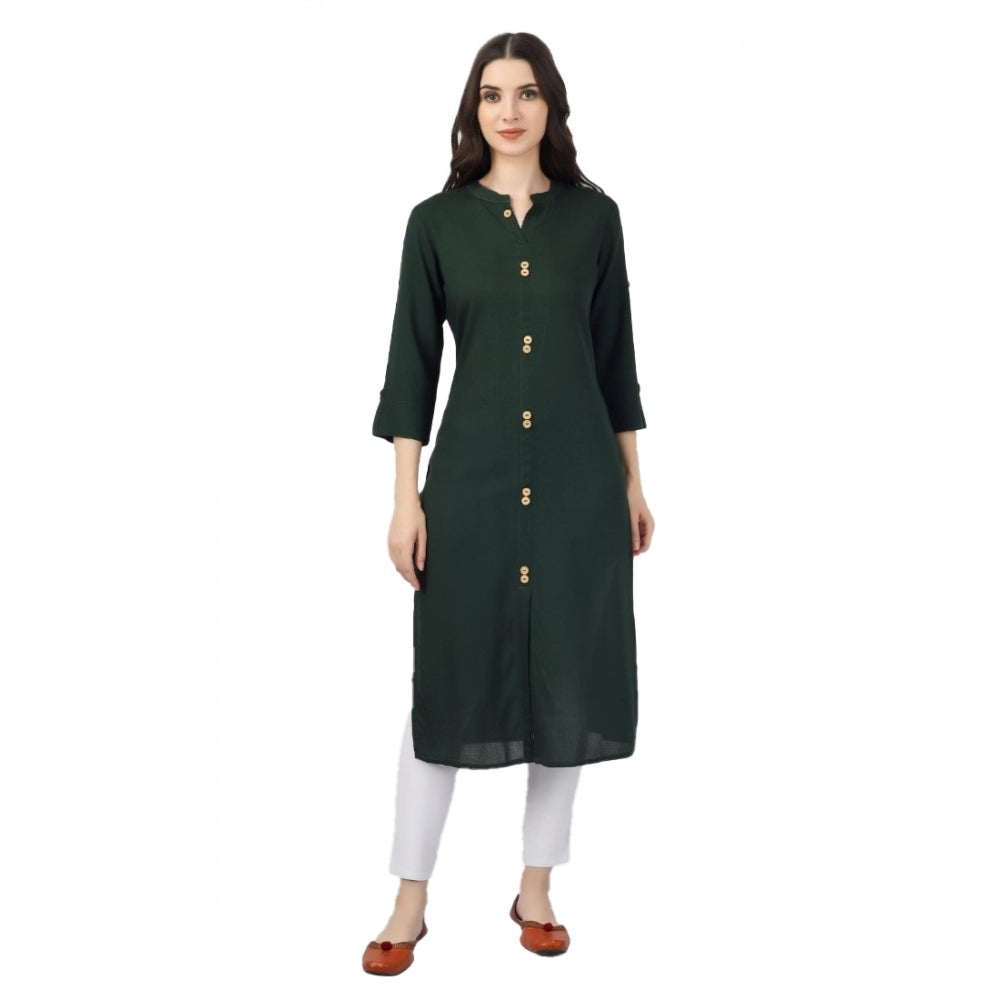 Solid Calf Length Rayon Kurti