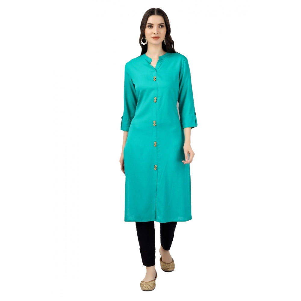 Solid Calf Length Rayon Kurti