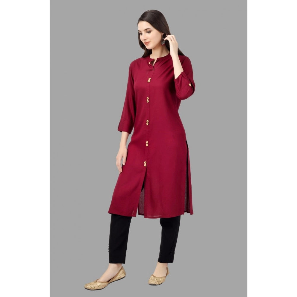 Solid Calf Length Rayon Kurti