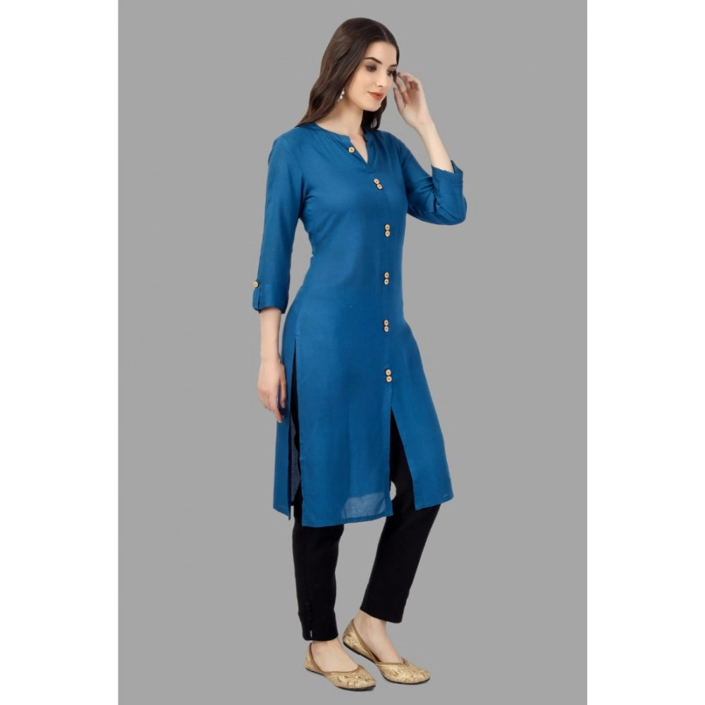 Solid Calf Length Rayon Kurti