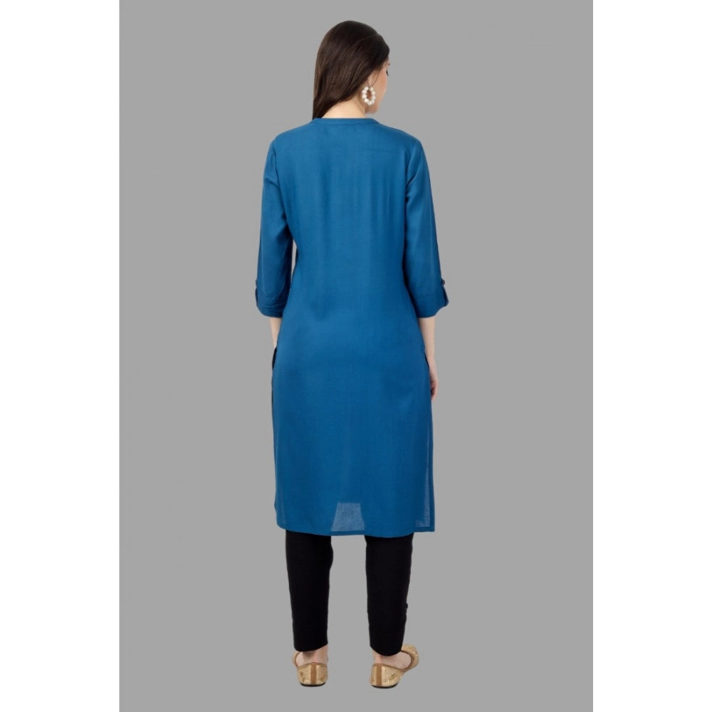 Solid Calf Length Rayon Kurti