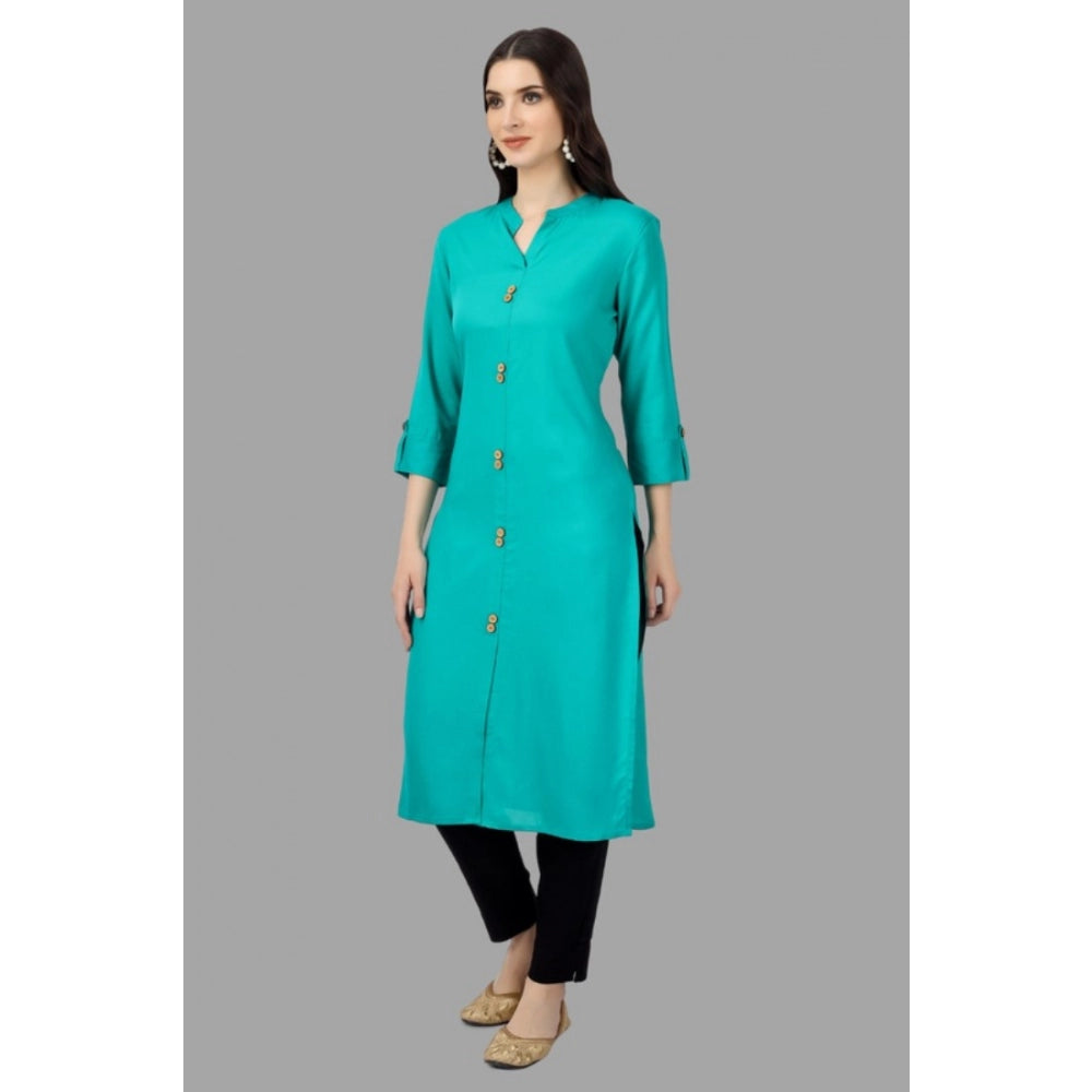 Solid Calf Length Rayon Kurti