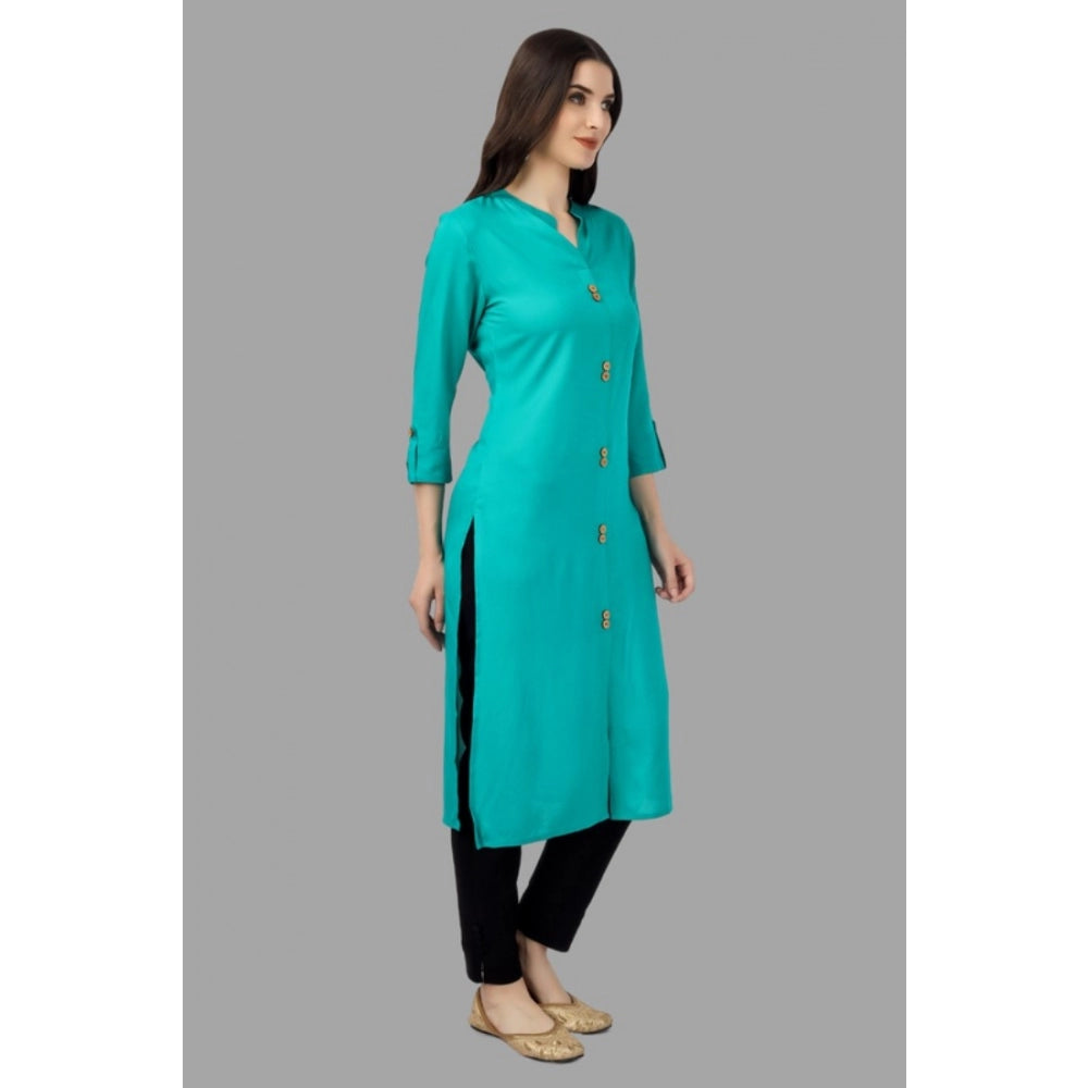 Solid Calf Length Rayon Kurti