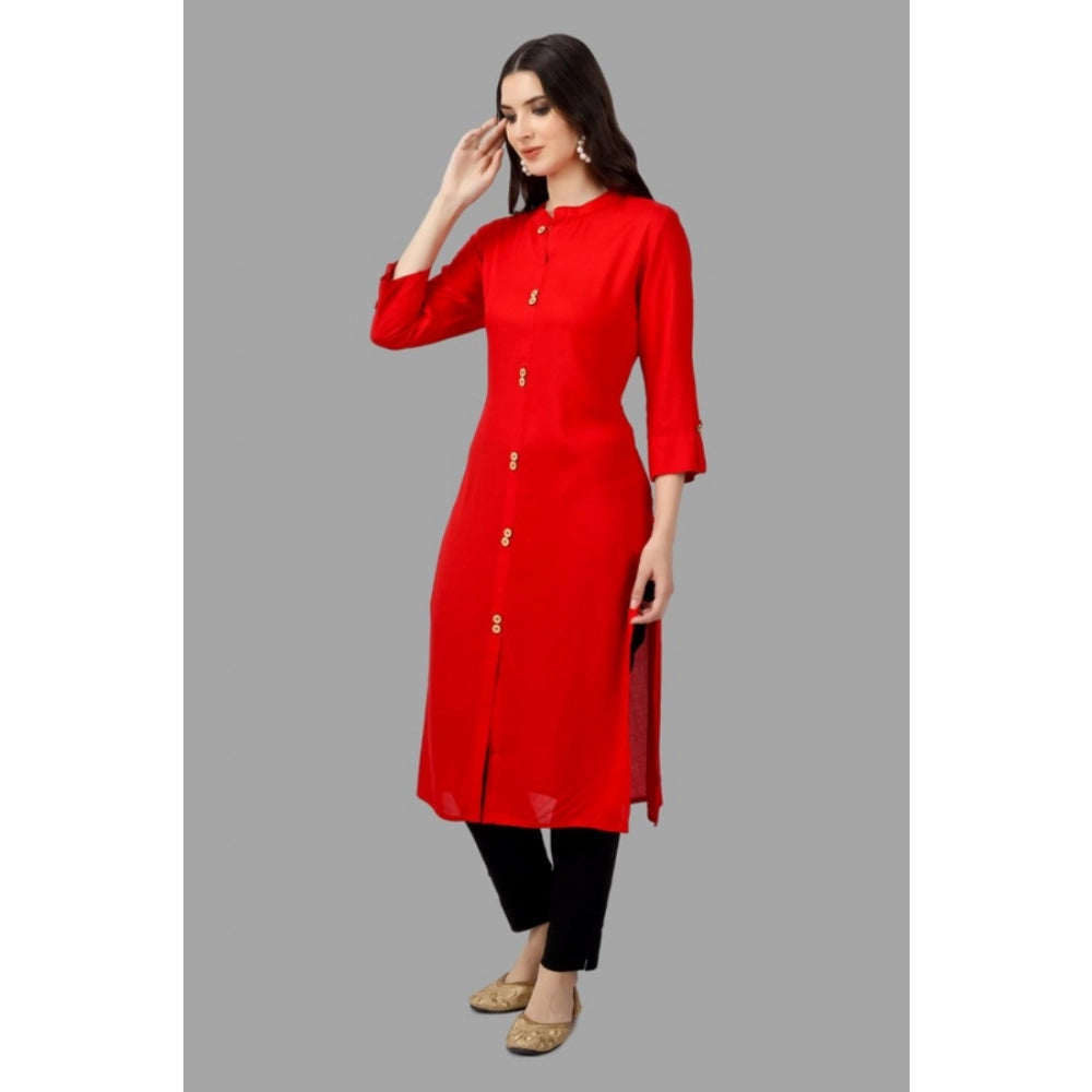 Solid Calf Length Rayon Kurti