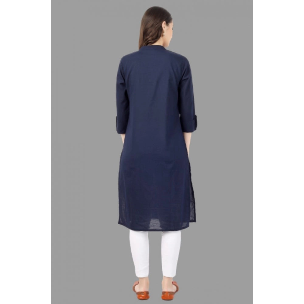 Solid Calf Length Cotton Kurti