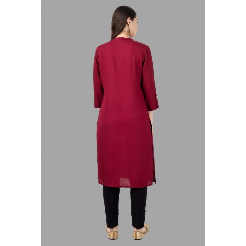 Solid Calf Length Rayon Kurti