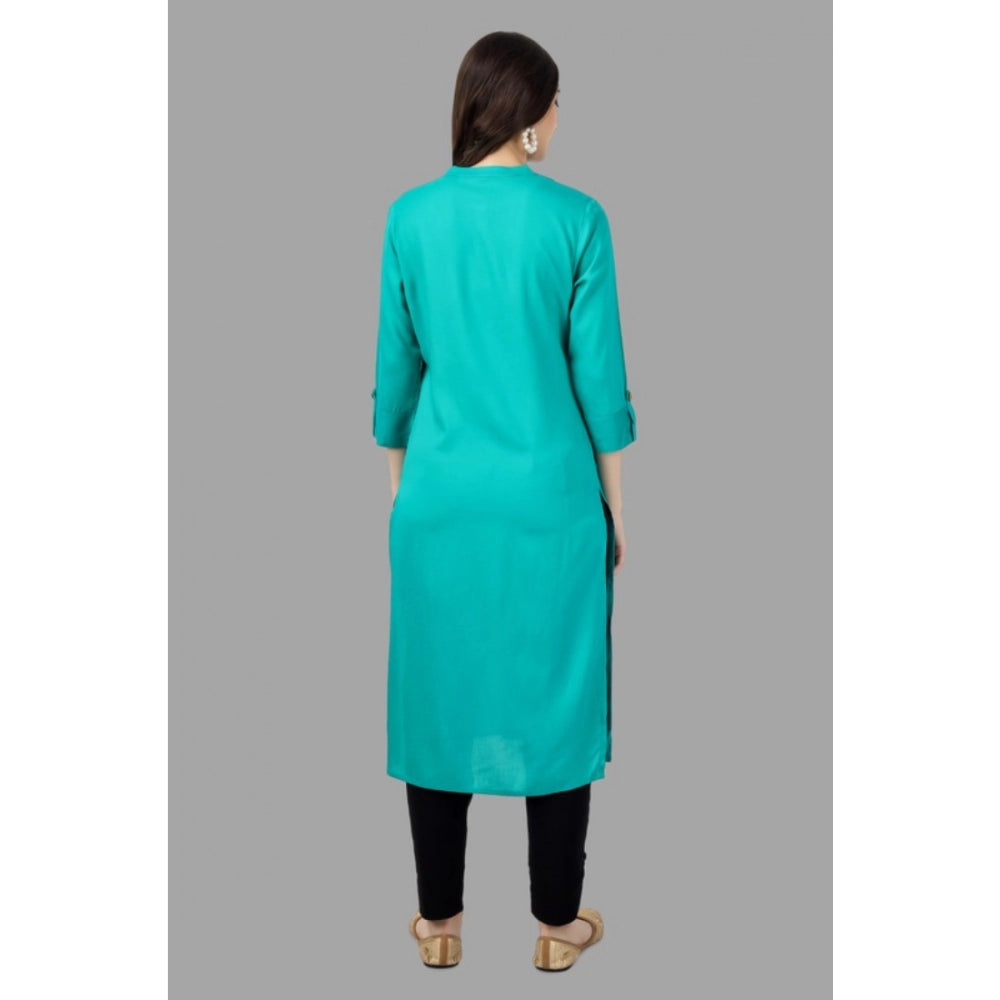 Solid Calf Length Rayon Kurti