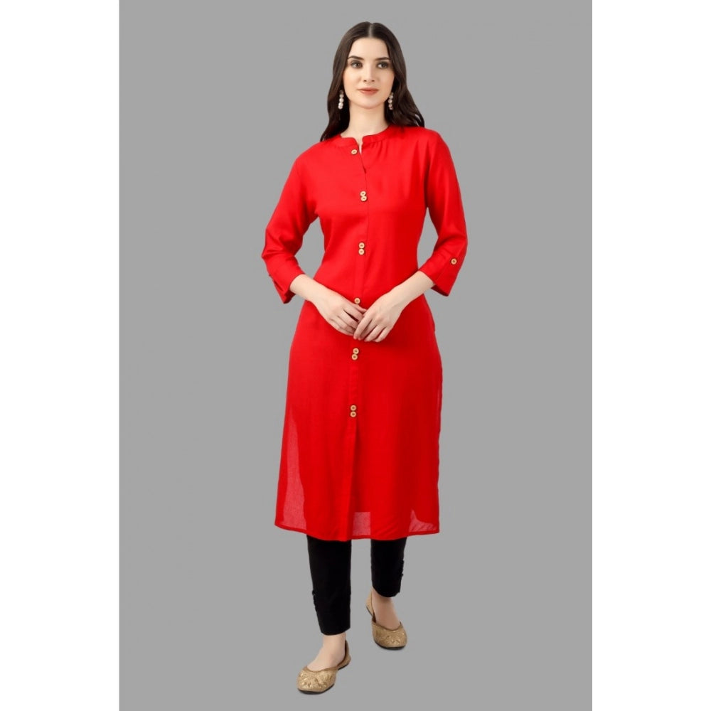 Solid Calf Length Rayon Kurti