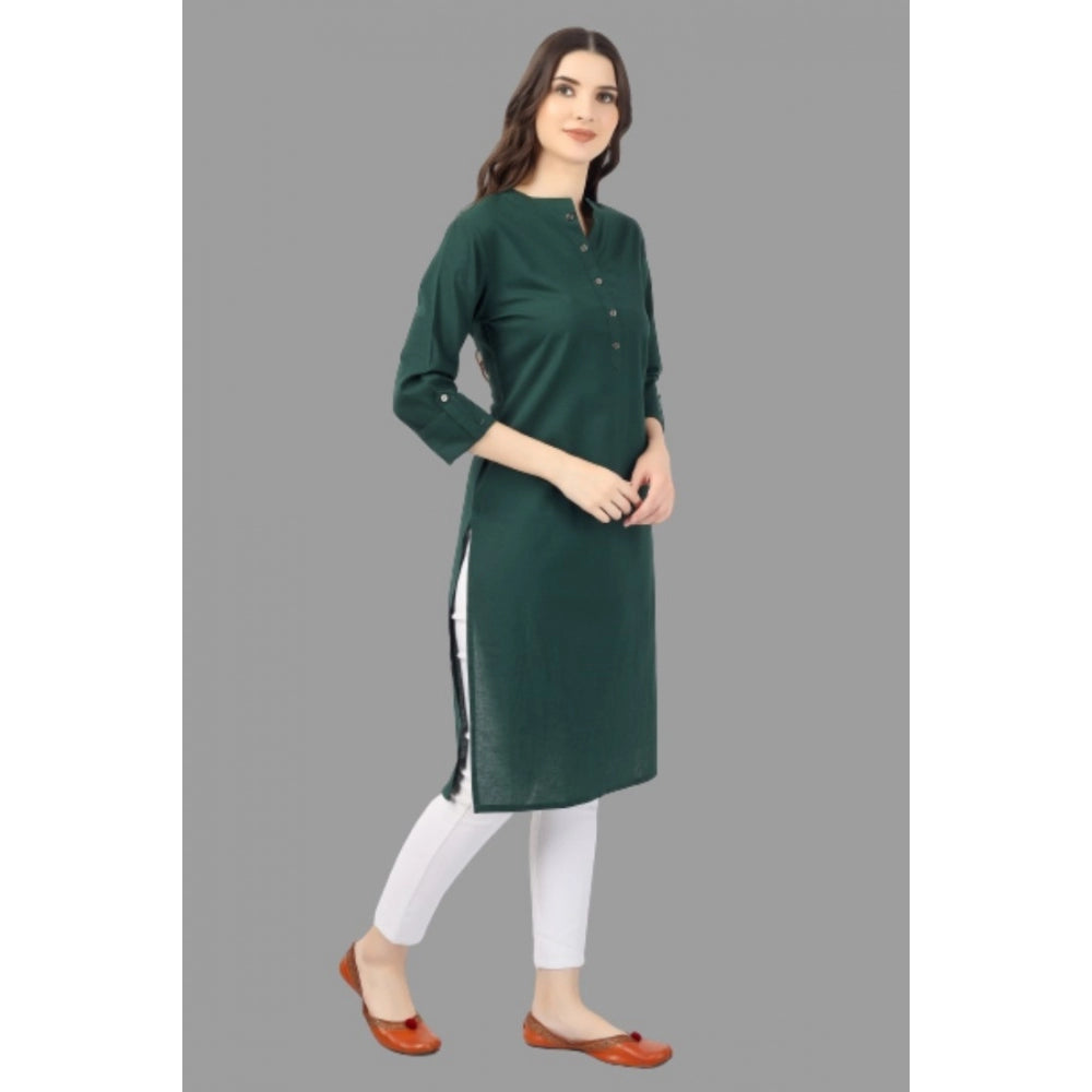 Solid Calf Length Cotton Kurti