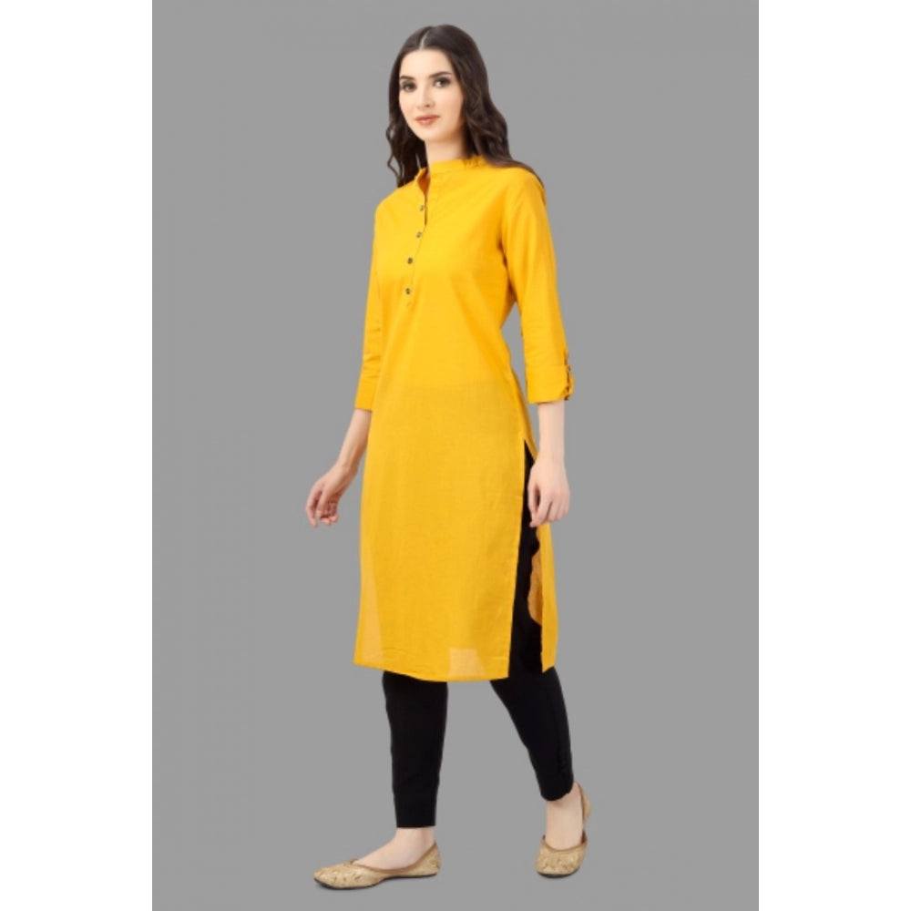 Solid Calf Length Cotton Kurti