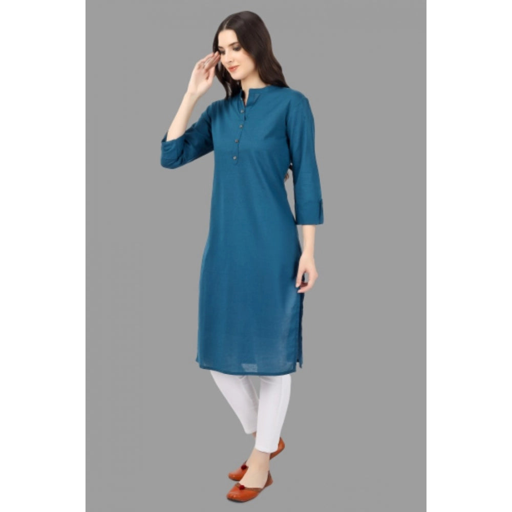 Solid Calf Length Cotton Kurti