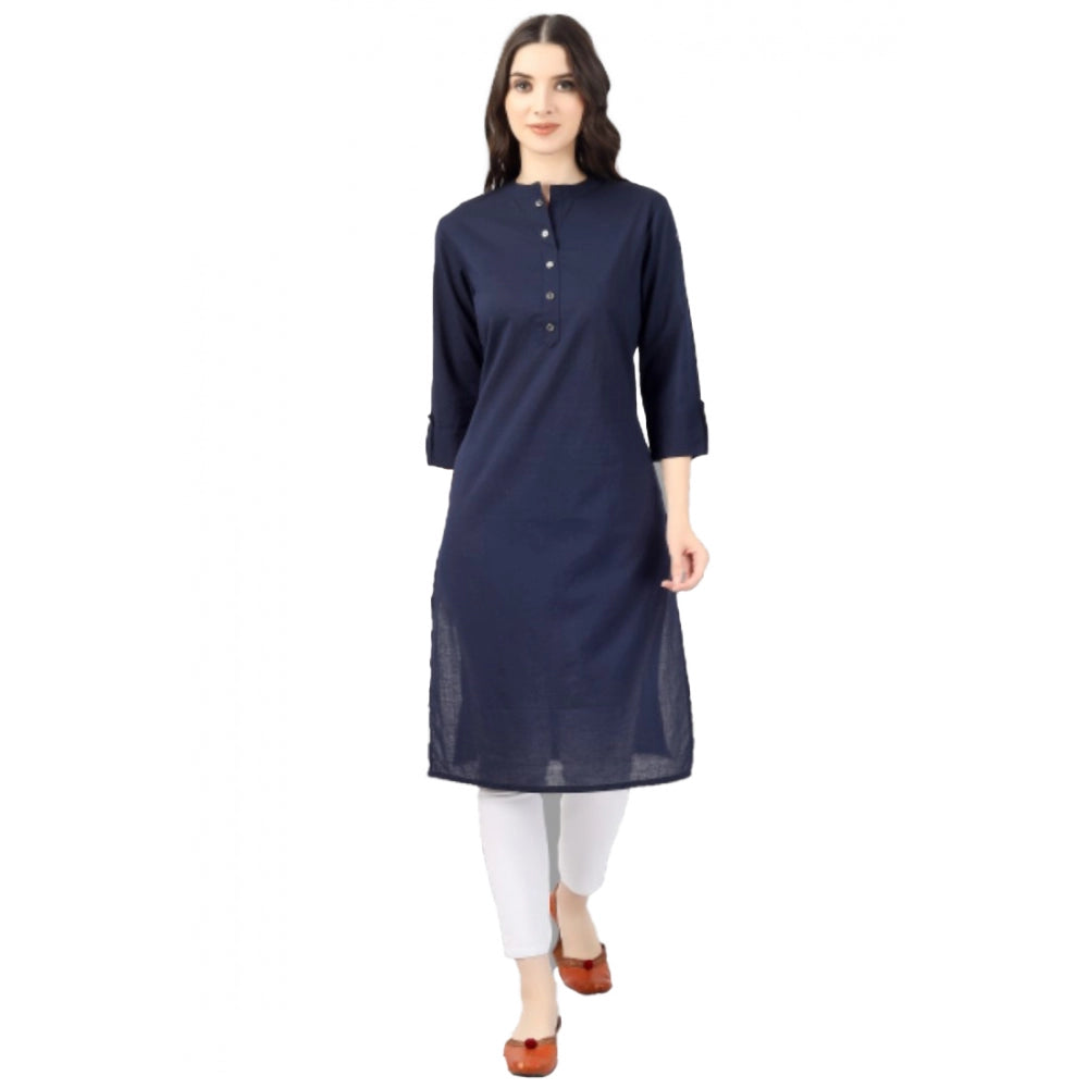 Solid Calf Length Cotton Kurti