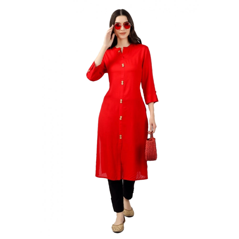 Solid Calf Length Rayon Kurti