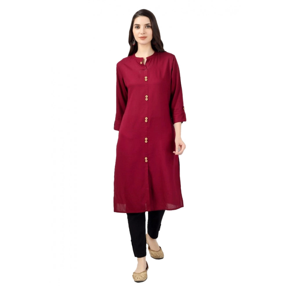 Solid Calf Length Rayon Kurti