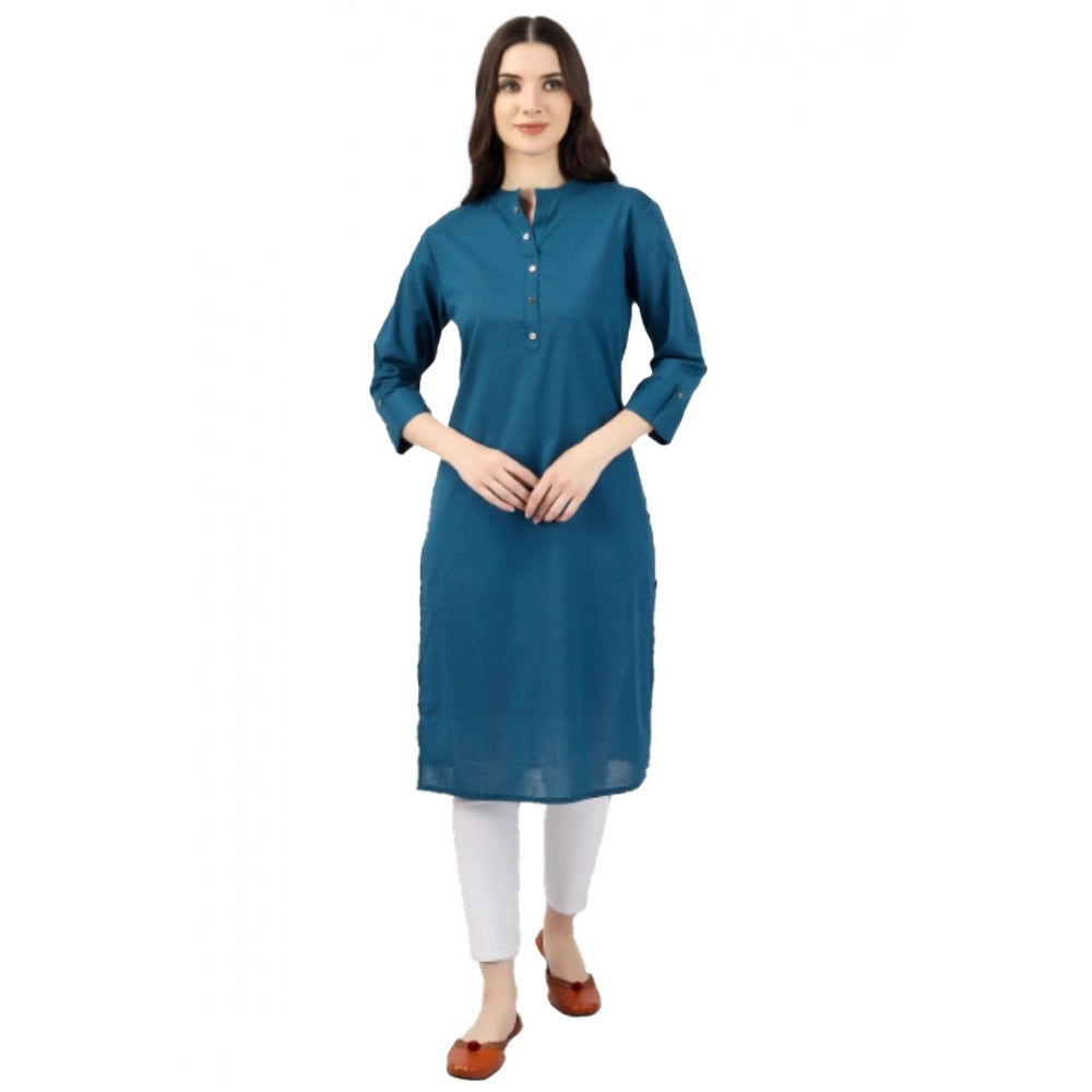 Solid Calf Length Cotton Kurti