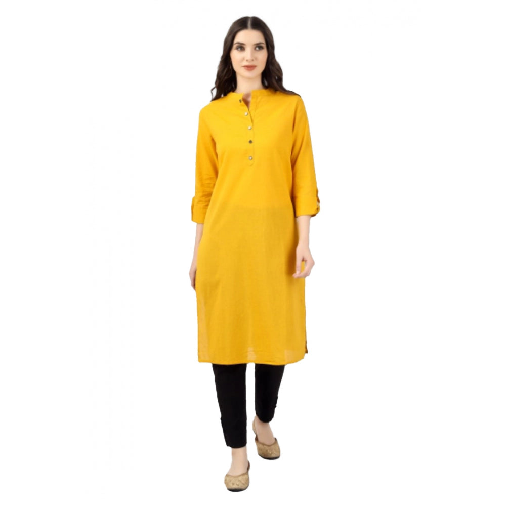 Solid Calf Length Cotton Kurti