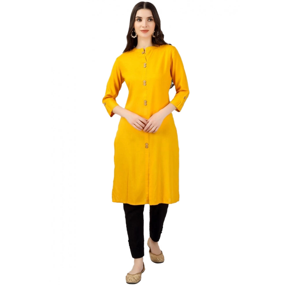 Solid Calf Length Rayon Kurti