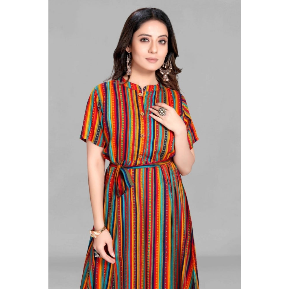 Casual 3/4 Sleeve Viscose Rayon Strip Kurti