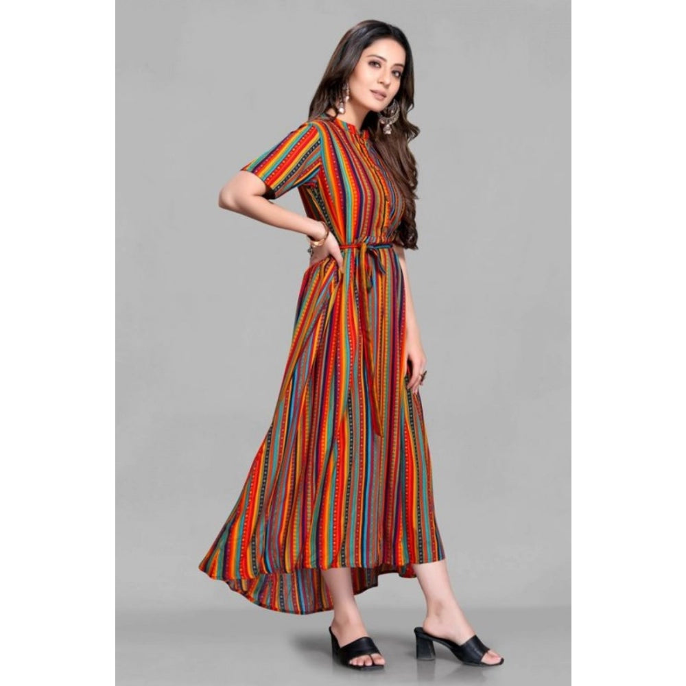 Casual 3/4 Sleeve Viscose Rayon Strip Kurti