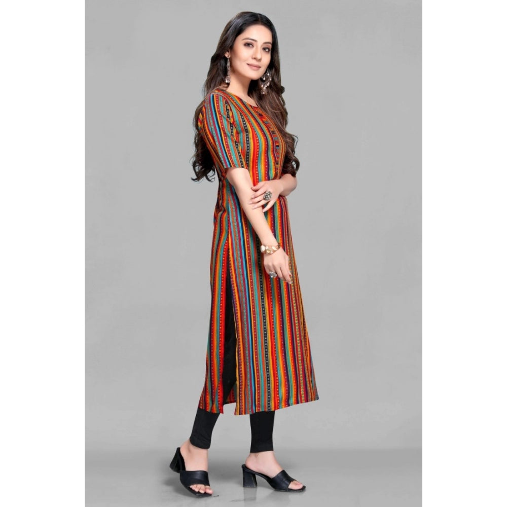 Casual 3/4 Sleeve Viscose Rayon Strip Kurti