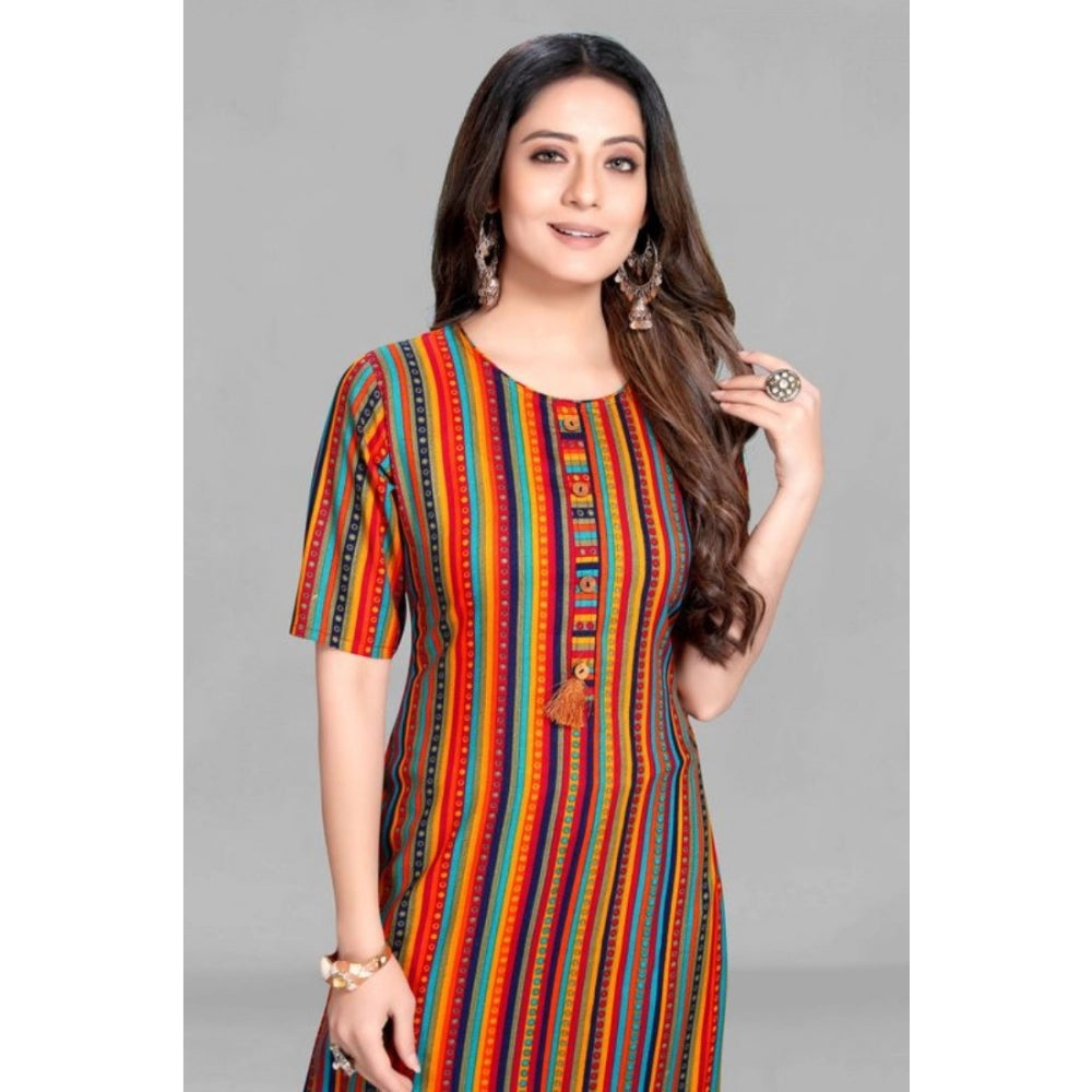 Casual 3/4 Sleeve Viscose Rayon Strip Kurti