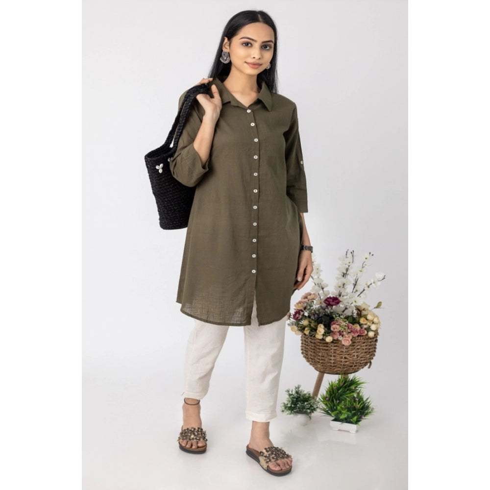 Casual 3/4 Sleeve Viscose Rayon Solid Kurti