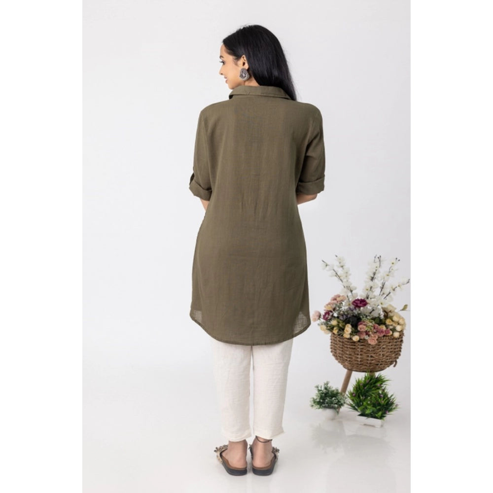 Casual 3/4 Sleeve Viscose Rayon Solid Kurti