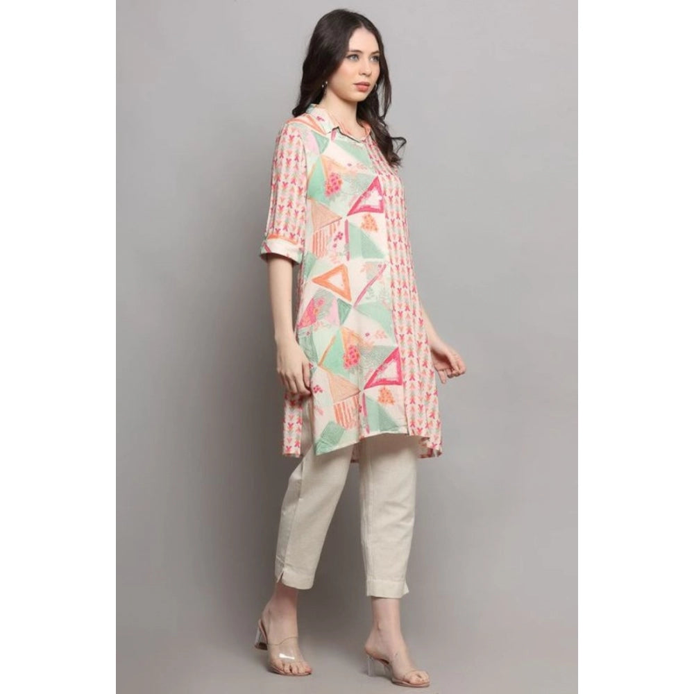 Casual 3/4 Sleeve Viscose Rayon Printed Kurti