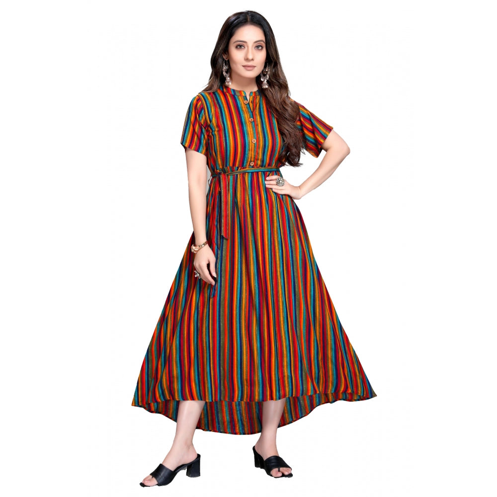 Casual 3/4 Sleeve Viscose Rayon Strip Kurti