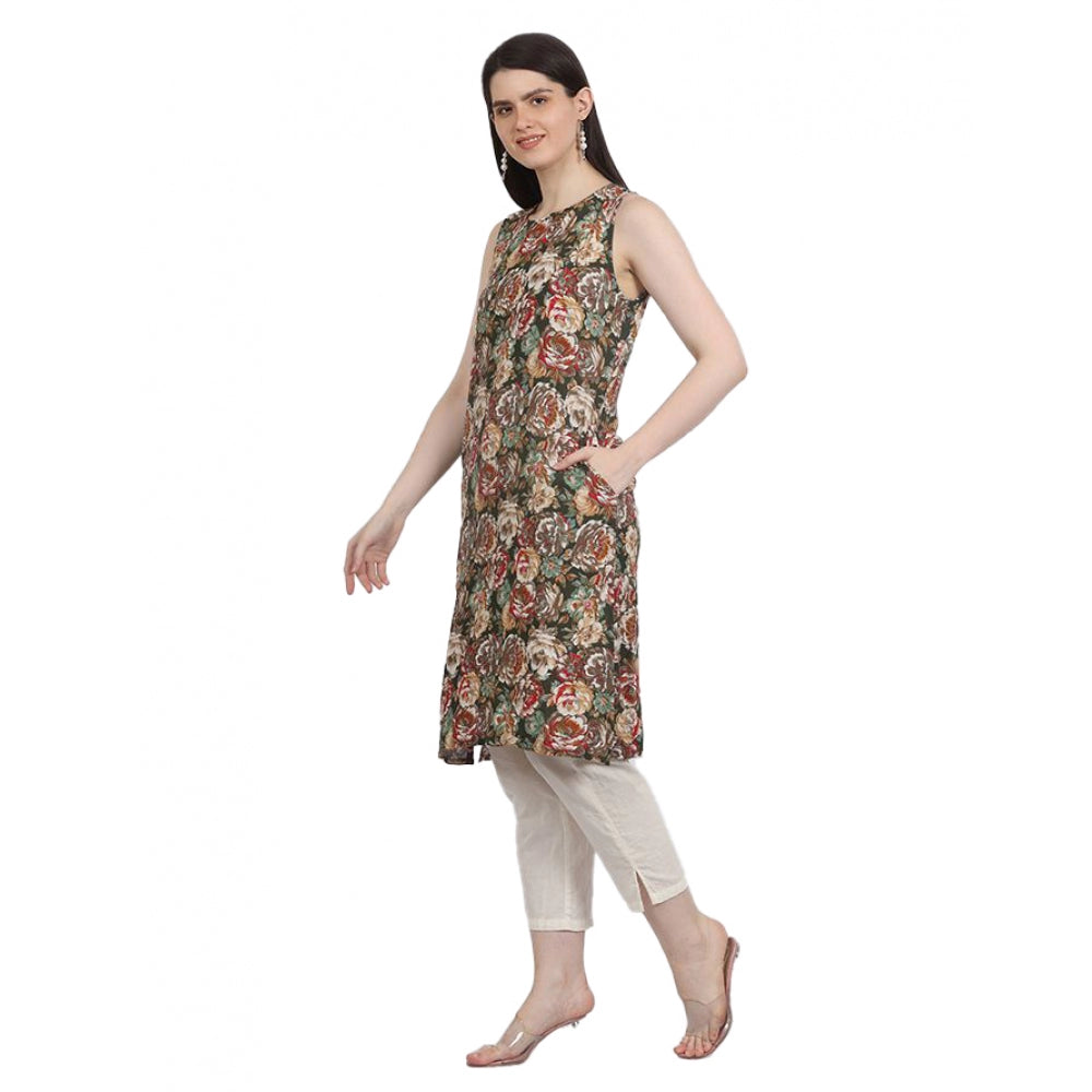 Casual Sleeveless Viscose Rayon Printed Kurti