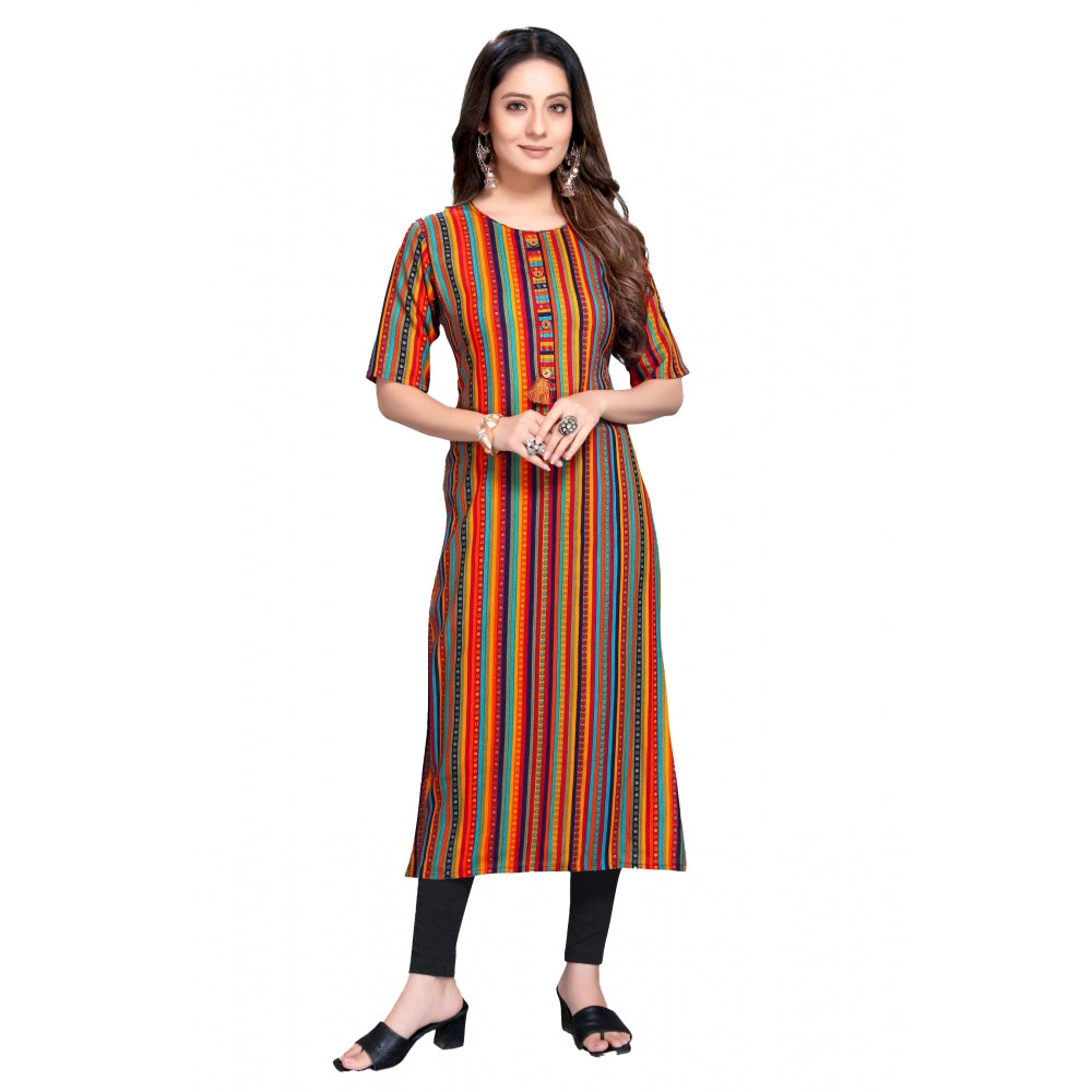 Casual 3/4 Sleeve Viscose Rayon Strip Kurti