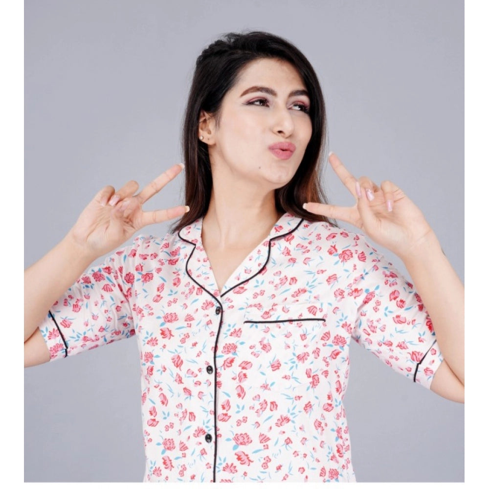 Casual Half Sleeve Printed Viscose Rayon Shirt With Pyjama Pant Night Suit Set