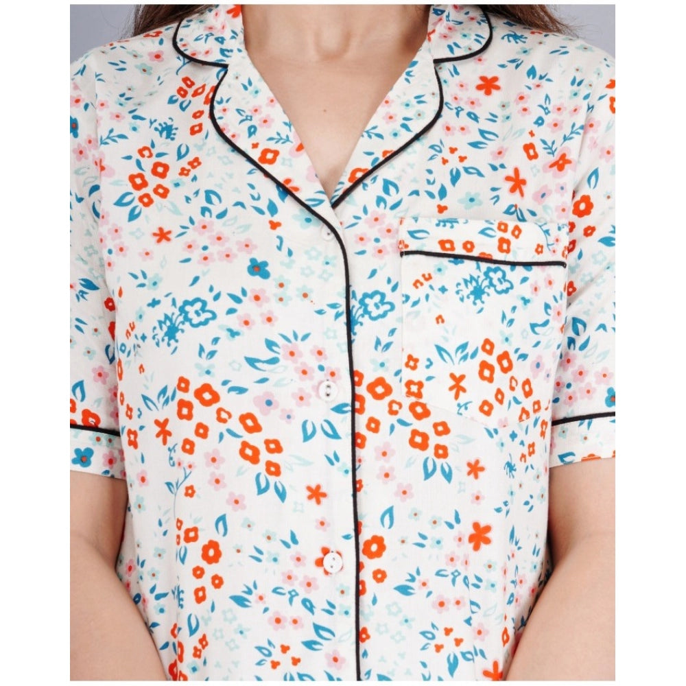 Casual Half Sleeve Printed Viscose Rayon Shirt With Pyjama Pant Night Suit Set