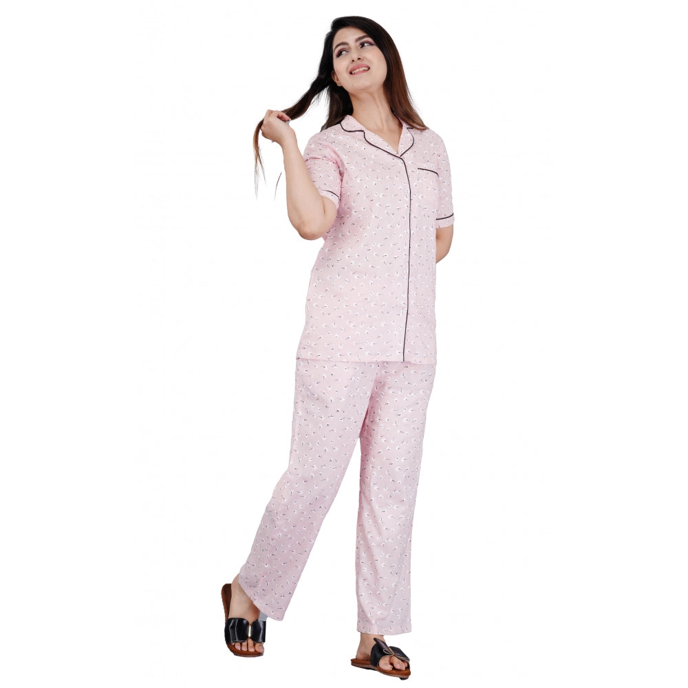 Casual Half Sleeve Printed Viscose Rayon Shirt With Pyjama Pant Night Suit Set