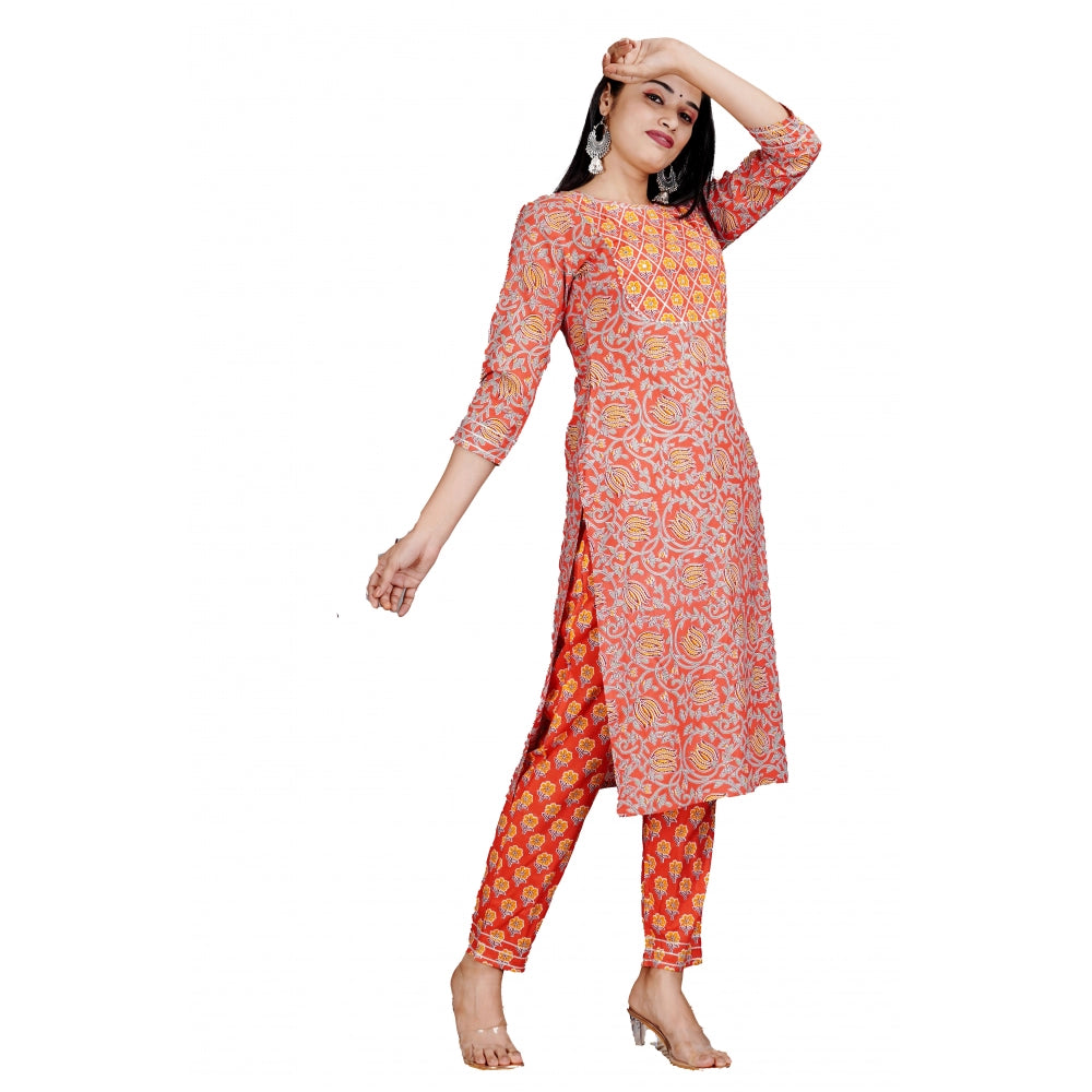 Casual 3/4 Sleeve Printed Rayon Kurti With Pant Set