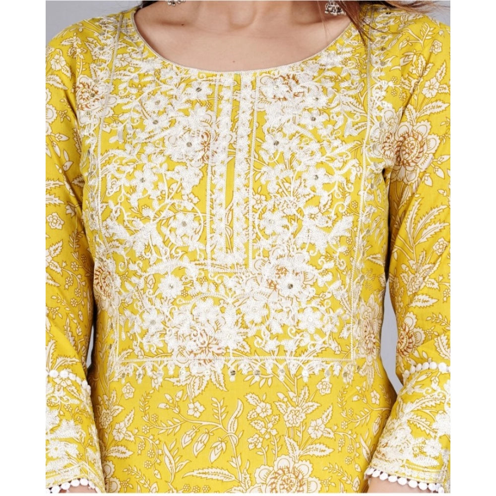 Casual 3/4 Sleeve Embroidered Rayon Kurti With Pant And Dupatta Set