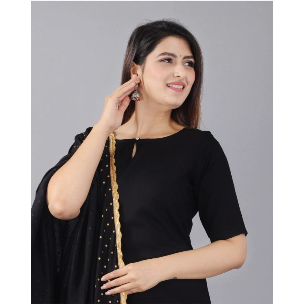 Casual Half Sleeve Solid Rayon Kurti With Pant And Dupatta Set