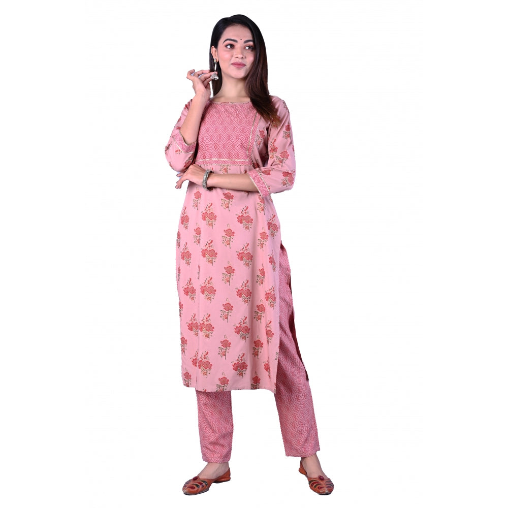 Casual 3/4 Sleeve Printed Rayon Kurti With Pant Set