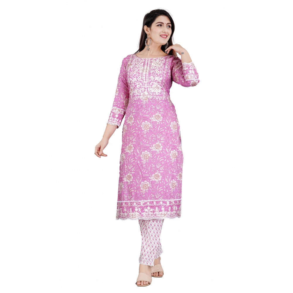 Casual 3/4 Sleeve Embroidered Rayon Kurti With Pant And Dupatta Set