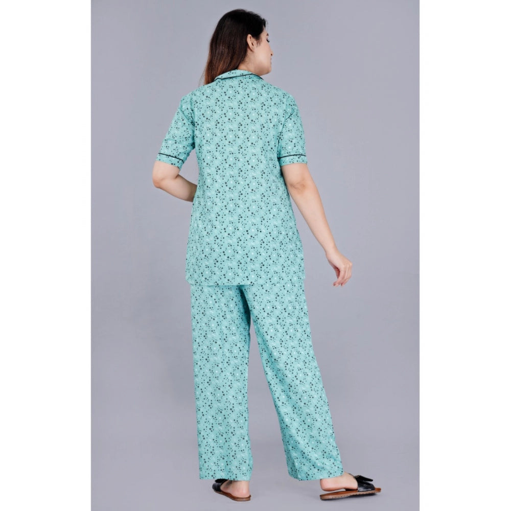 Casual Half Sleeve Printed Viscose Rayon Shirt With Pyjama Pant Night Suit Set