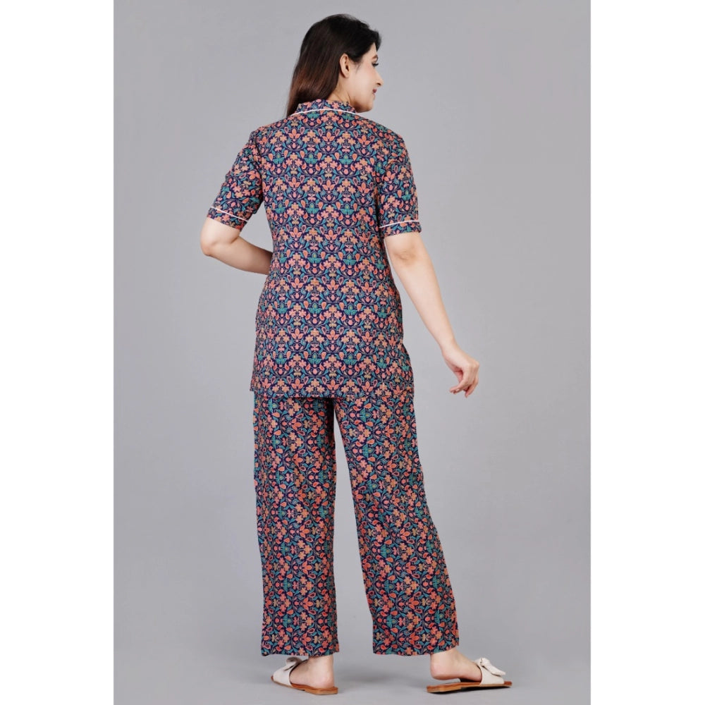 Casual Half Sleeve Printed Viscose Rayon Shirt With Pyjama Pant Night Suit Set