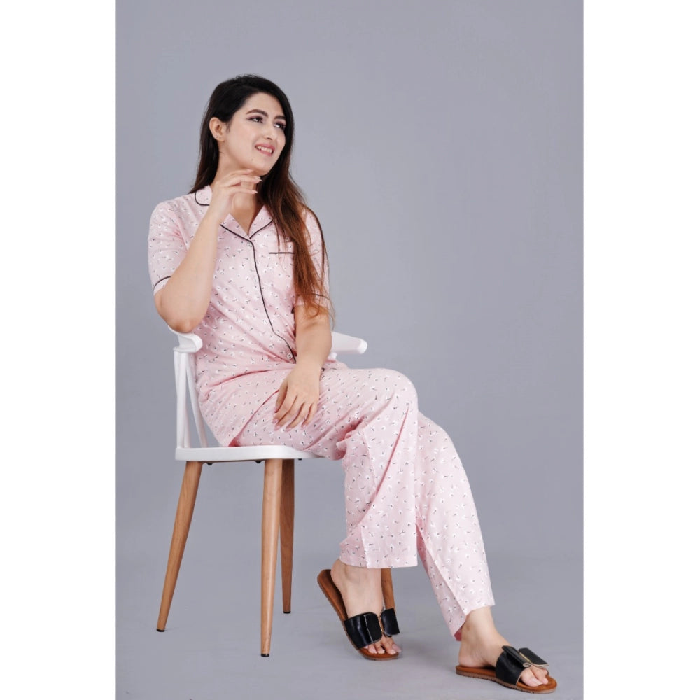 Casual Half Sleeve Printed Viscose Rayon Shirt With Pyjama Pant Night Suit Set