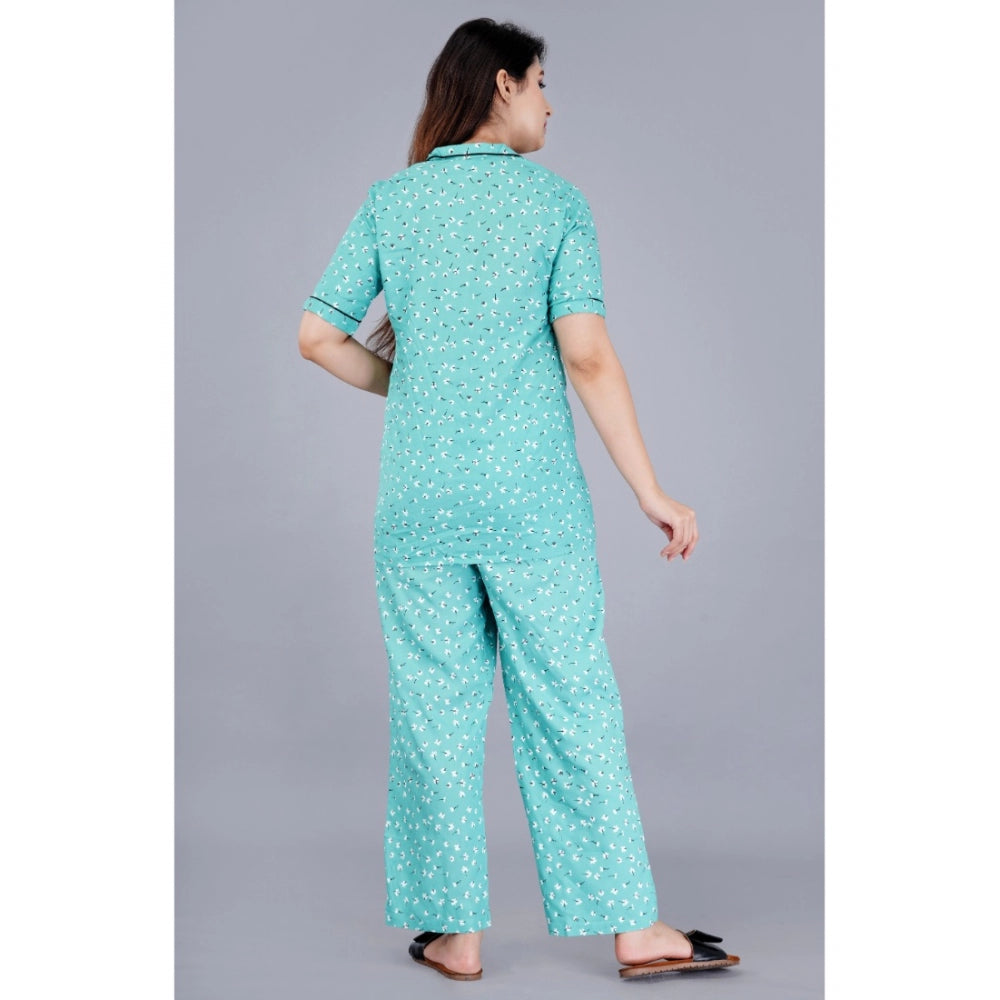 Casual Half Sleeve Printed Viscose Rayon Shirt With Pyjama Pant Night Suit Set