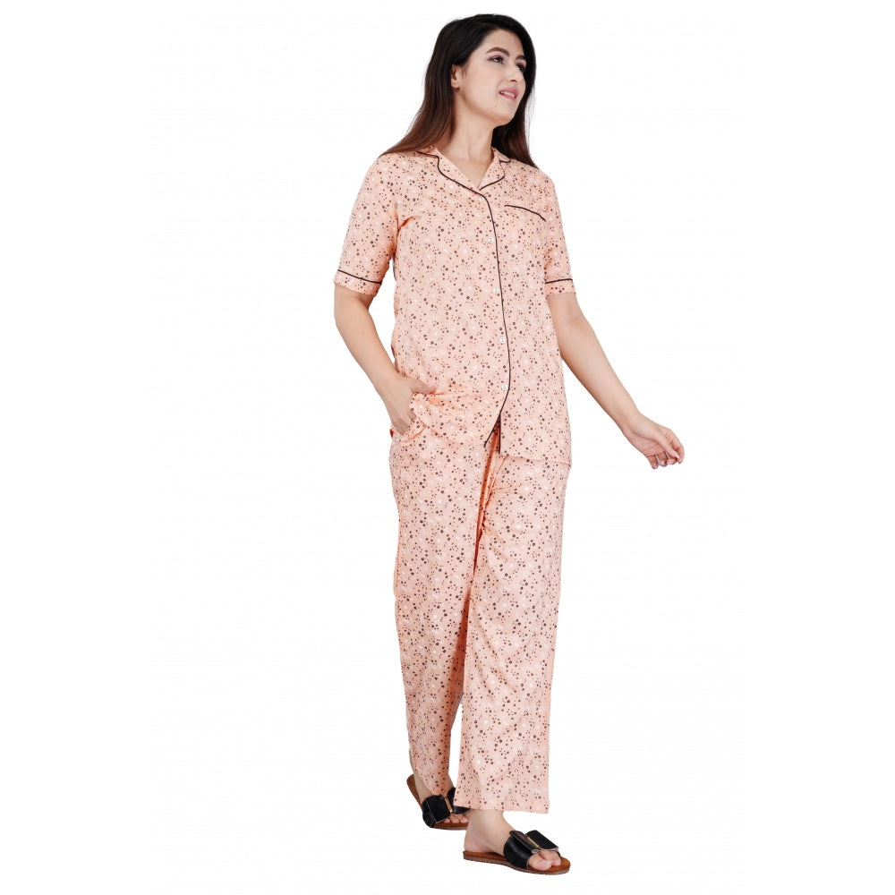 Casual Half Sleeve Printed Viscose Rayon Shirt With Pyjama Pant Night Suit Set