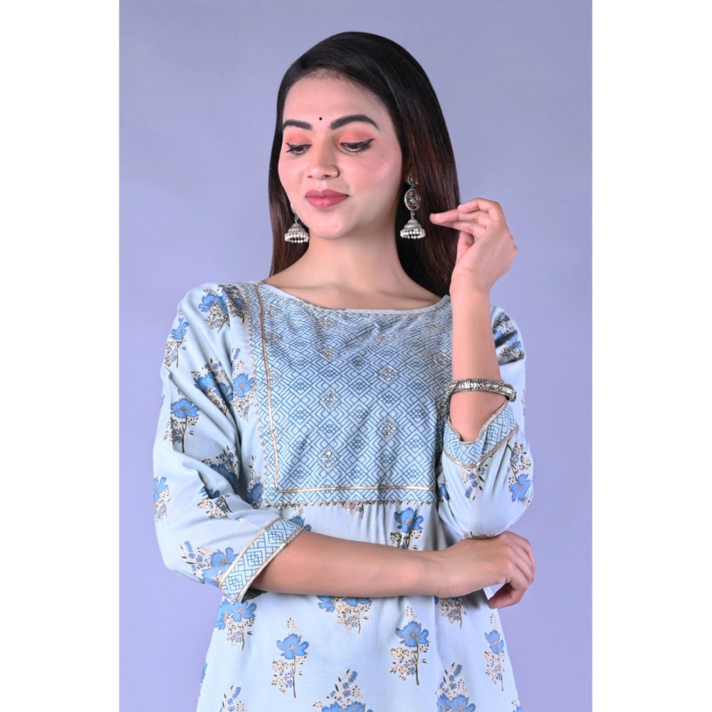 Casual 3/4 Sleeve Printed Rayon Kurti With Pant Set