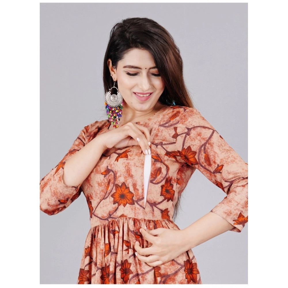 Casual 3/4 Sleeve Printed Viscose Maternity Feeding Kurti