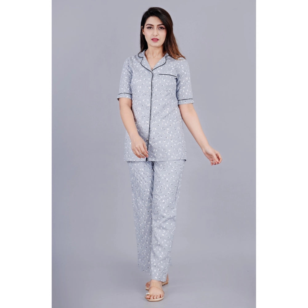 Casual Half Sleeve Printed Viscose Rayon Shirt With Pyjama Pant Night Suit Set